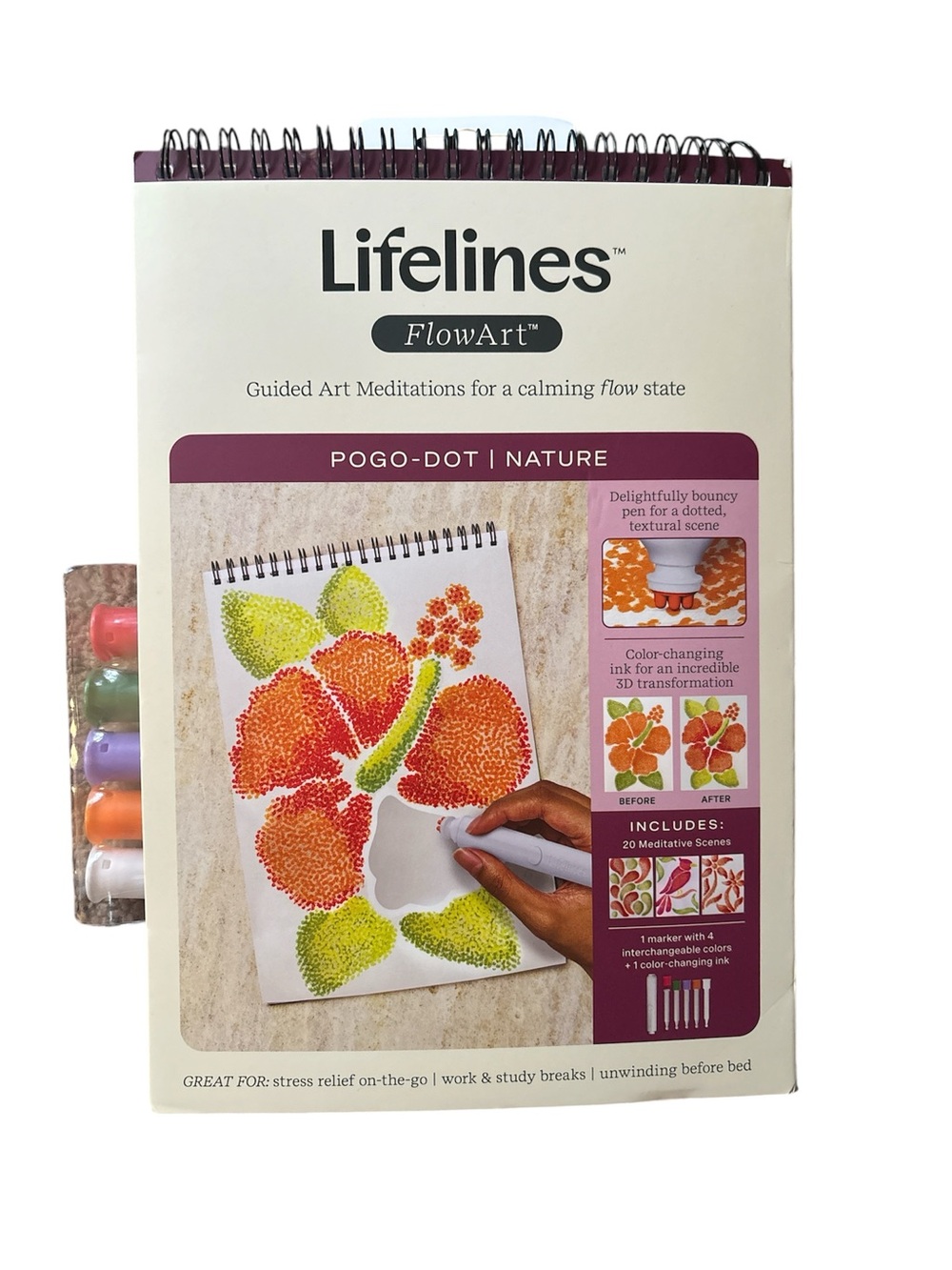 FlowArt Pogo-Dot Nature Art Kit Adult Colorbook Stress Relieve Calming Relaxing